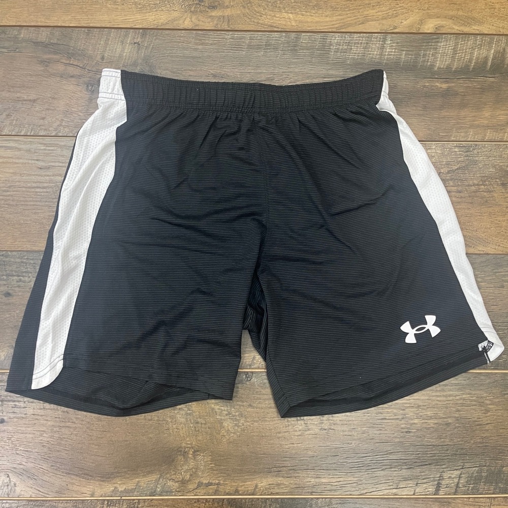 Under Armour Mens Match 2.0 Shorts Black White HeatGear Size L Activewear NWT